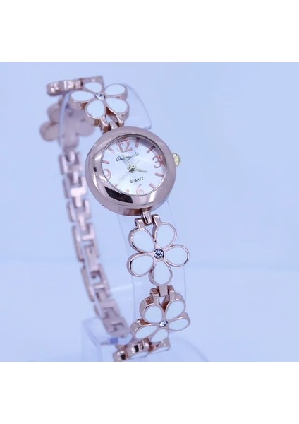 Beyaz Rahat Paslanmaz Çelik Kayış Kadın Lüks Fanshion Izle Gül Altın Elbise Elmas Kadın Gündelik Saat Severlerin Bilezik Izle (Yurt Dışından)