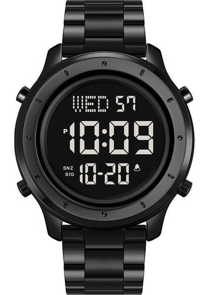 Çelik Kayış 1 Skmeı LED Işık Kronometre Spor Saatler Erkek Çok Fonksiyonlu 3bar Su Geçirmez Geri Sayım Takvimi Dijital Kol Saati Reloj Hombre (Yurt Dışından)