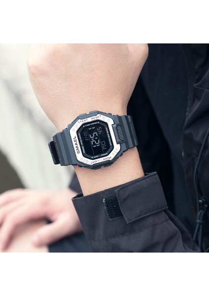 Siyah Samel Klasik Dijital Saat Erkekler Moda Dikdörtgen Su Geçirmez 50 M Japonya Hareketi Chronograph Erkek Saatler Çalar Saat 8059 (Yurt Dışından)