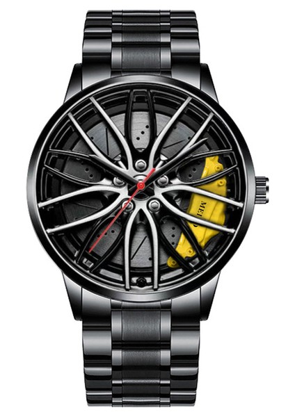 Sarı Erkek Lüks Saatler Spor Araba Saatler 3D Spor Jant Tekerlek Göbeği Kol Saati Araba Kuvars Erkek Saatler Yaratıcı Relogio Masculino (Yurt Dışından)