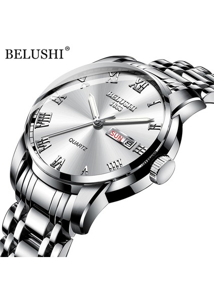 Gümüş Belushı Erkek Moda Iş Kuvars Bilek Saatleri Paslanmaz Çelik Su Geçirmez Analog Saat Erkekler Takvimli Saat 2022 Yeni Saatler (Yurt Dışından)