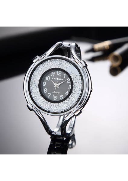 Gümüş Kadın Bilezik Saatler Moda Kız Elbise Elmas Kol Saati Bayanlar Analog Kuvars Gül Altın Saat Reloj Hombre Reloj Mujer (Yurt Dışından) indirimleri