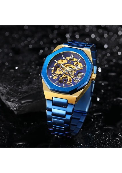 Kutu ile Beyaz Yeni Erkek Saat Yeni Lüks Iş Izle Erkekler Su Geçirmez Mavi Altın Kadran Saatler Moda Erkek Saat Bilek Izle Relogio Masculino (Yurt Dışından) fırsatları