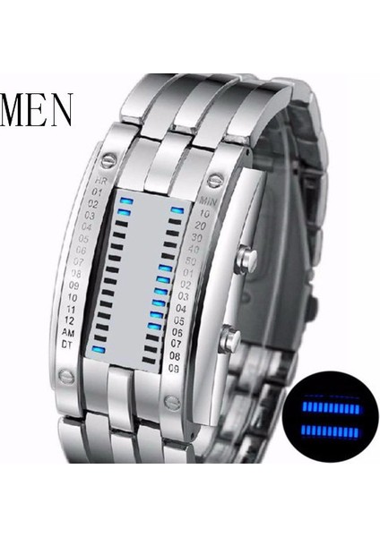 Erkekler Gümüş Mavi Moda Yaratıcı Dijital Saat Erkekler Ikili Saat Su Geçirmez Spor Erkek Saati Elektronik Saatler Ikili Saat Reloj Binario (Yurt Dışından)