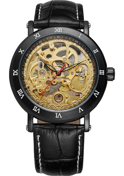 Siyah Forsınıng Erkek ve Kadın Mekanik Saat Basit Eğlence Tarzı Içi Boş Roma Ölçekli Mekanik Saat Kemer Izle Izle (Yurt Dışından)