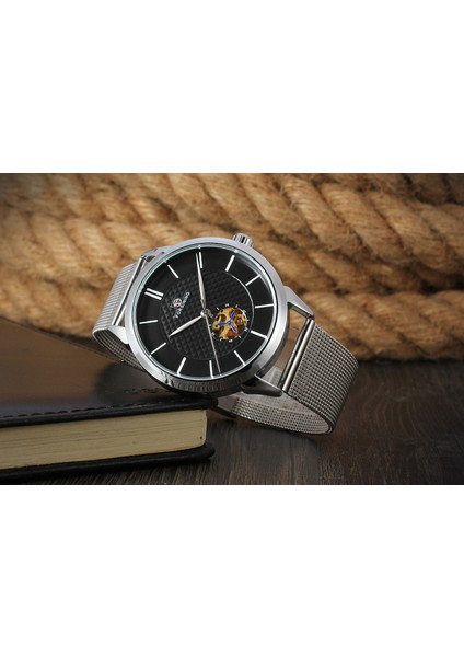 Siyah Forsınıng Gündelik Basit Mekanik Saat Küçük Halka Içi Boş Tırnak Ölçeği Delinebilir Mekanik Saat Dairesel Erkek Saati (Yurt Dışından) indirimleri