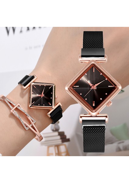 Mavi Set Kadın Manyetik Bilezik Saatler Set Kadın Lüks Kare Bilezik Kuvars Saatı Bayanlar Elbise Saat Relogio Feminino (Yurt Dışından) fiyatları