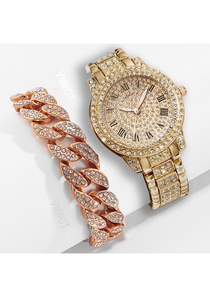Altın 2 Adet-Bilezik Tam Elmas Çelik Kemer Bayanlar Izle Roma Yüz Yıldız Mizaç Iş Kadın Saati Bilezik Saat Hip-Hop Tarzı Izle (Yurt Dışından)