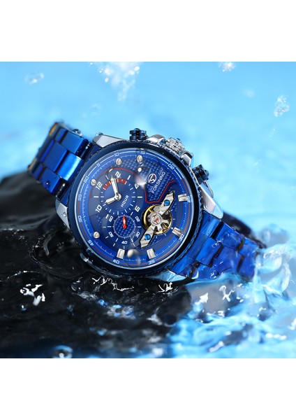 Siyah Forsınıng Mavi Izle Basit Içi Boş Volan Mekanik Saat Dairesel Çelik Bantlı Saat Alaşımlı Mekanik Saat (Yurt Dışından) modelleri