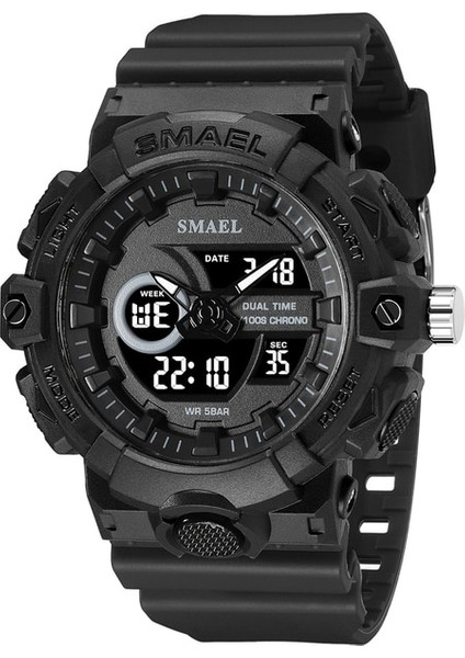 Siyah Smael Moda Spor Bilek Saatler Erkekler Için Askeri Ordu Çift Ekran Kuvars Saatı LED Elektronik Saat Erkek Kronometre (Yurt Dışından)