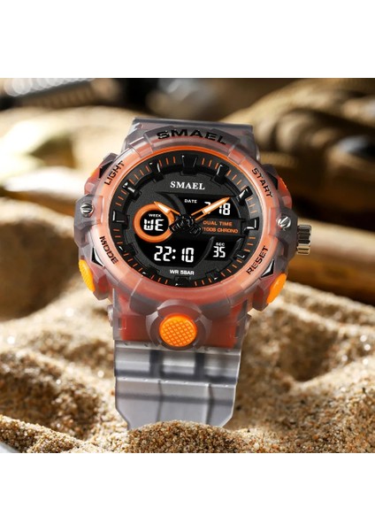 Siyah Smael Moda Spor Bilek Saatler Erkekler Için Askeri Ordu Çift Ekran Kuvars Saatı LED Elektronik Saat Erkek Kronometre (Yurt Dışından) modelleri