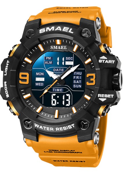 Turuncu Samel Spor Stil Erkekler Dijital Saat Şok Askeri Saatler Çift Ekran Su Geçirmez Ordu Zaman Kuvars Kol Saati Erkek Spor Saati (Yurt Dışından)
