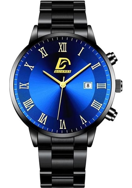 S Siyah Mavi Reloj Hombre Moda Erkek Paslanmaz Çelik Saatler Lüks Takvim Kuvars Kol Saati Erkekler Iş Gündelik Saat Relogio Masculino (Yurt Dışından)