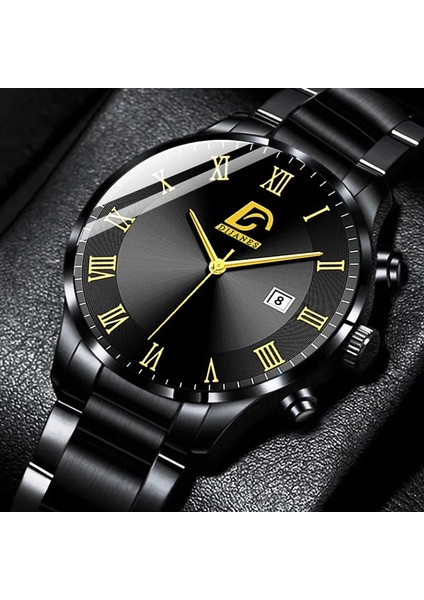 S Siyah Mavi Reloj Hombre Moda Erkek Paslanmaz Çelik Saatler Lüks Takvim Kuvars Kol Saati Erkekler Iş Gündelik Saat Relogio Masculino (Yurt Dışından)