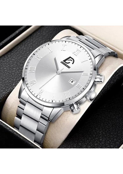 S Siyah Mavi Reloj Hombre Moda Erkek Paslanmaz Çelik Saatler Lüks Takvim Kuvars Kol Saati Erkekler Iş Gündelik Saat Relogio Masculino (Yurt Dışından)