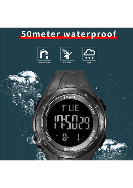 Sıyah Dijital Saatler Spor Izle 50 M Su Geçirmez Reloj Çalar Saat Koşu Durdurma Izle LED 1016 Erkek Saatler Askeri Saatı (Yurt Dışından) fiyatları