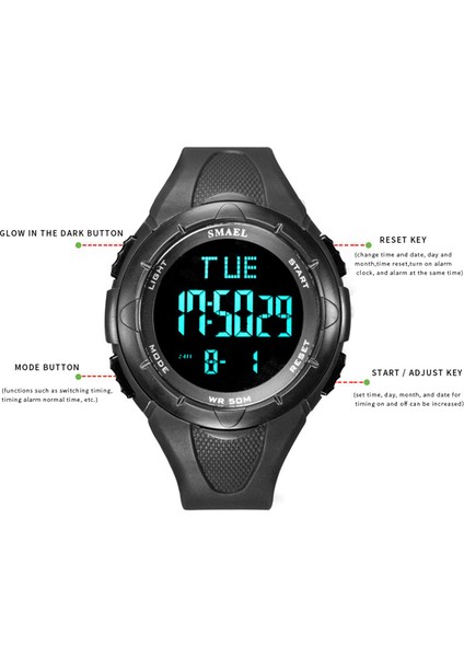 Sıyah Dijital Saatler Spor Izle 50 M Su Geçirmez Reloj Çalar Saat Koşu Durdurma Izle LED 1016 Erkek Saatler Askeri Saatı (Yurt Dışından) fırsatları