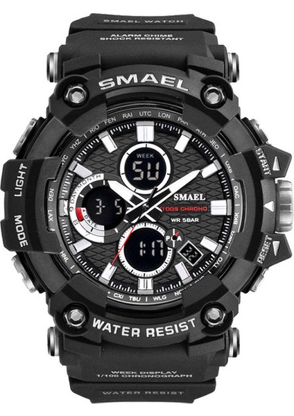 Siyah Gümüş Smael Ikili Zaman Kuvars Dijital Saatler Erkekler Askeri Spor Su Geçirmez Aydınlık Kol Saati Izle Relogio Masculino Часы 1802S (Yurt Dışından)