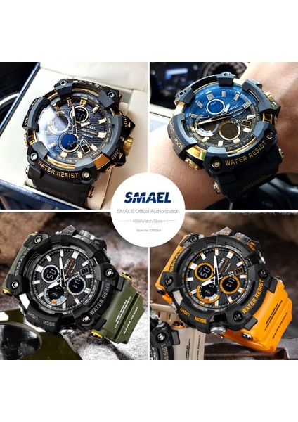 Siyah Gümüş Smael Ikili Zaman Kuvars Dijital Saatler Erkekler Askeri Spor Su Geçirmez Aydınlık Kol Saati Izle Relogio Masculino Часы 1802S (Yurt Dışından) modelleri