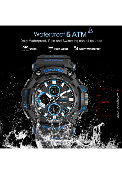 Siyah Gümüş Smael Ikili Zaman Kuvars Dijital Saatler Erkekler Askeri Spor Su Geçirmez Aydınlık Kol Saati Izle Relogio Masculino Часы 1802S (Yurt Dışından) fırsatları