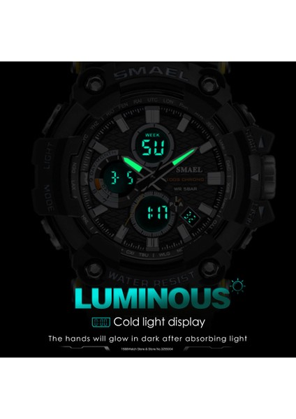 Siyah Gümüş Smael Ikili Zaman Kuvars Dijital Saatler Erkekler Askeri Spor Su Geçirmez Aydınlık Kol Saati Izle Relogio Masculino Часы 1802S (Yurt Dışından) indirimleri