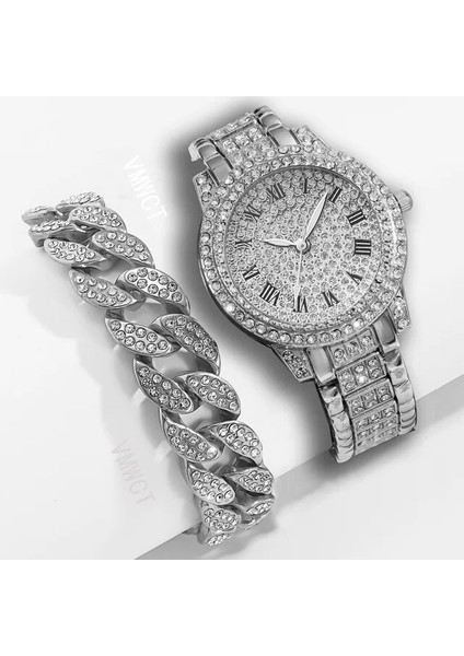 Gümüş 2 Adet-Bilezik Tam Elmas Çelik Kemer Bayanlar Izle Roma Yüz Yıldız Mizaç Iş Kadın Saati Bilezik Saat Hip-Hop Tarzı Izle (Yurt Dışından)