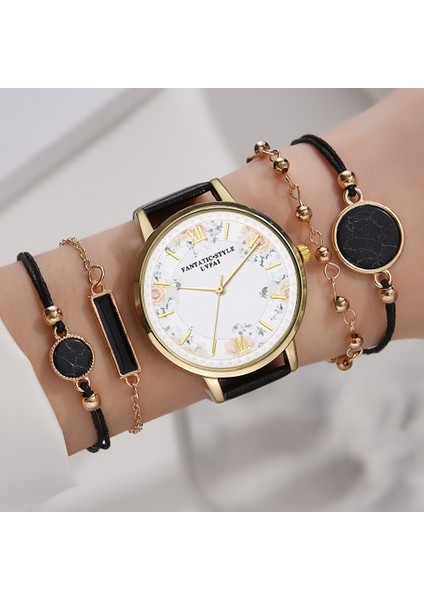 Mavi 5 Adet Set Lvpai Marka 5 Adet Moda Yeni Bilezik Saat Seti Kadın Bayanlar Kol Saati Çiçek Saatler Bayanlar Relogio Feminino Reloj Mujer (Yurt Dışından)