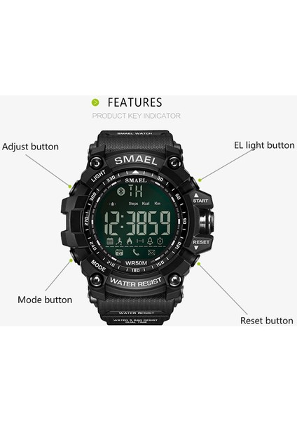 Siyah Smael Erkek Chronograph Saatler Spor Erkek Saat Durdurma Ordu Askeri Izle Erkekler Çok Fonksiyonlu Su Geçirmez LED Dijital Saat Adam Için (Yurt Dışından)