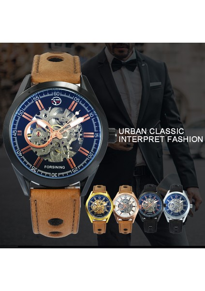 Kahve Gümüş Beyaz Forsınıng Askeri Otomatik Mekanik Izle Erkekler Kahverengi Nubuk Hakiki Deri Üst Marka Lüks 2020 Moda Erkek Izle (Yurt Dışından)