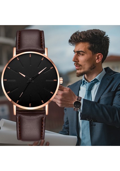 J Erkekler Lüks Saatler Kuvars Paslanmaz Çelik Kadran Rahat Bracele Izle Yuvarlak Sadelik Deri Kayış Kol Saatleri Saat Montre (Yurt Dışından)