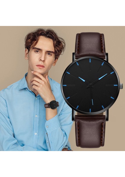 J Erkekler Lüks Saatler Kuvars Paslanmaz Çelik Kadran Rahat Bracele Izle Yuvarlak Sadelik Deri Kayış Kol Saatleri Saat Montre (Yurt Dışından)