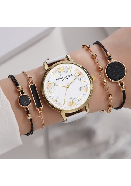 Mavi 5 Adet Set Lvpai Marka 5 Adet Moda Yeni Bilezik Saat Seti Kadın Bayanlar Kol Saati Çiçek Saatler Bayanlar Relogio Feminino Reloj Mujer (Yurt Dışından)