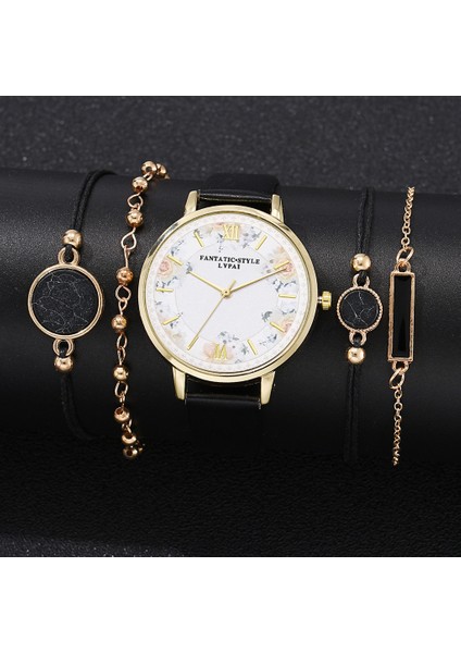 Mavi 5 Adet Set Lvpai Marka 5 Adet Moda Yeni Bilezik Saat Seti Kadın Bayanlar Kol Saati Çiçek Saatler Bayanlar Relogio Feminino Reloj Mujer (Yurt Dışından)