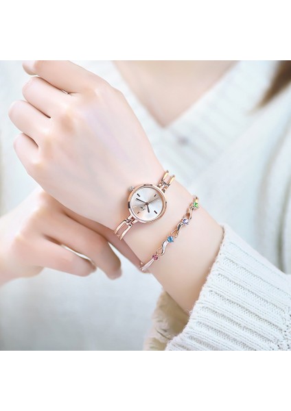 Gül Beyaz Küçük Kadran Gül Altın Kadın Moda Saatler Lüks Alaşım Kayış Kuvars Bayanlar Bilezik Saat Saat Kız Aksesuarları Dropshipping (Yurt Dışından) fırsatları