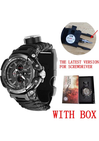 Siyah Kutu ile Açık Survival Izle Çok Fonksiyonlu Su Geçirmez Askeri Taktik Paracord Izle Bilezik Kamp Yürüyüş Acil Durum Dişli Edc (Yurt Dışından)