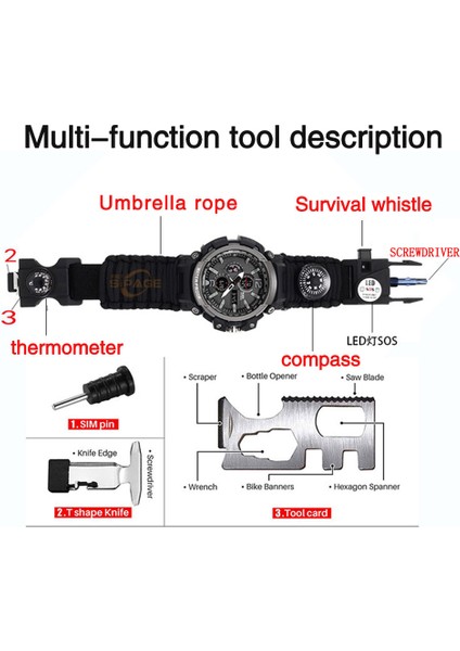 Siyah Kutu ile Açık Survival Izle Çok Fonksiyonlu Su Geçirmez Askeri Taktik Paracord Izle Bilezik Kamp Yürüyüş Acil Durum Dişli Edc (Yurt Dışından)