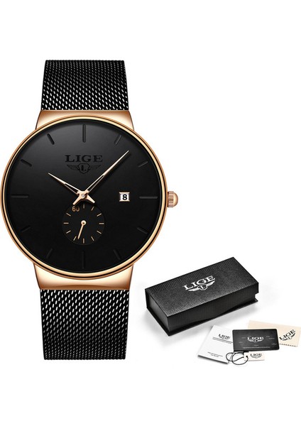 Siyah Altın Lıge Kuvars Saat Spor Erkek Izle Üst Marka Lüks Ünlü Elbise Moda Saatler Erkek Unisex Ultra Ince Kol Saati Para Hombre (Yurt Dışından)