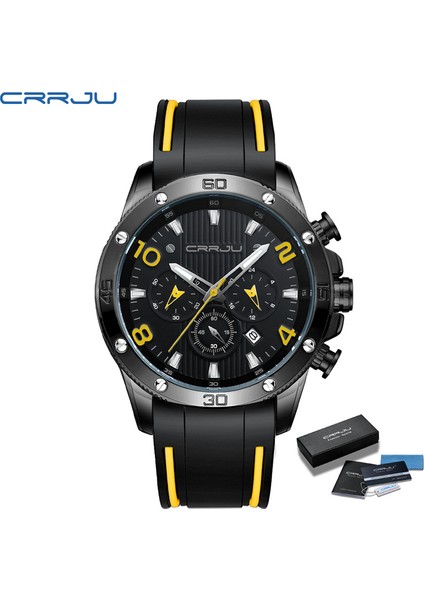 Bkby-Box Crrju Chronograph Erkek Saatler Marka Lüks Rahat Spor Tarih Kuvars Silikon Kol Saatleri Su Geçirmez Erkek Kol Saati Adam (Yurt Dışından)