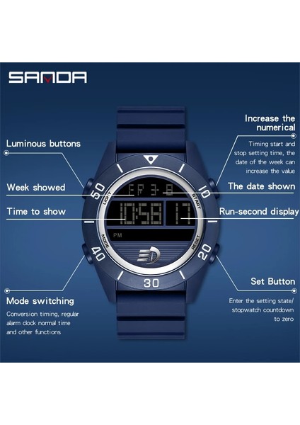 Siyah Mavi Sanda Elektronik Hareket Izle Adam Lüks Su Geçirmez Spor Dijital Saatler Kronometre Darbeye Dayanıklı Saat Erkek Kol Saati (Yurt Dışından) modelleri