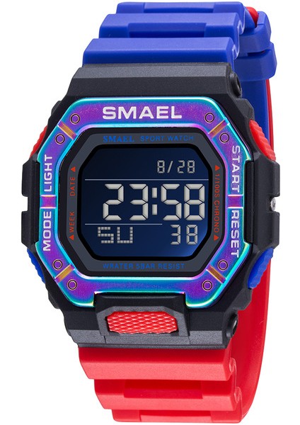 8059KIRMIZI-SİYAH Spor Saatler Dijital Smael Marka LED Saat Su Geçirmez Otomatik Tarih Askeri Ordu Yeşil Kare Kol Saatleri 8059 Erkekler Izle Dijital (Yurt Dışından)