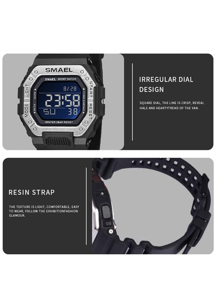 8059KIRMIZI-SİYAH Spor Saatler Dijital Smael Marka LED Saat Su Geçirmez Otomatik Tarih Askeri Ordu Yeşil Kare Kol Saatleri 8059 Erkekler Izle Dijital (Yurt Dışından) fırsatları