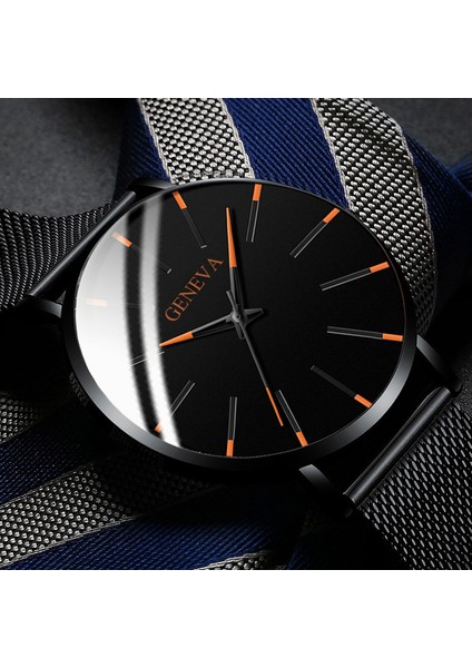 Örgü Siyah Mavi Erkek Moda Minimalist Ultra Ince Erkekler Için Saatler Basit Iş Paslanmaz Çelik Hasır Kemer Kuvars Izle Relogio Masculino (Yurt Dışından) fiyatları