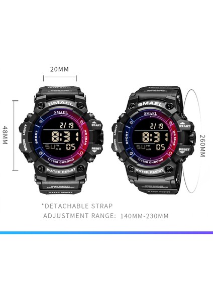 Mavi-Kırmızı Dijital Saatler Spor 50 M Su Geçirmez Izle Smael Askeri Saat Alarmı Aydınlık LED Büyük Kadran Erkek Saatler 8046 Erkekler Kol Saati (Yurt Dışından) fiyatları