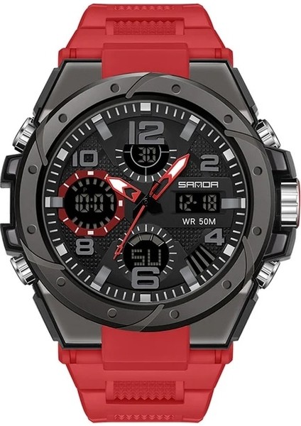 Kırmızı Sanda Spor Elektronik Saat Lüks Ikili Zaman Aydınlık Kronograf Kuvars Hareketi Bilek Saatler Adam Için Su Geçirmez Darbeye Dayanıklı (Yurt Dışından)