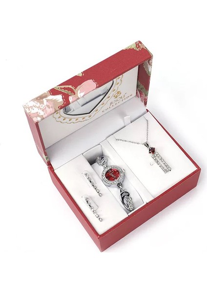 Mor Set 3 Adet/takım Lüks Moda Çelik Şerit Kuvars Izle Kadınlar Elmas Bilezik Saatler Kolye Küpe Kolye Bayanlar Için Hediye (Yurt Dışından)