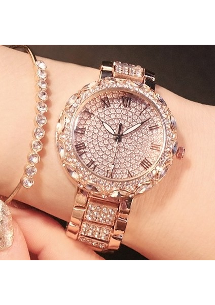 Gül Altın Lüks Kadın Saatler Bayanlar Elmas Bilezik Saatler Kadınlar Için Taklidi Saat Kadın Montre Femme Bayan Kol Saati Saat (Yurt Dışından) modelleri