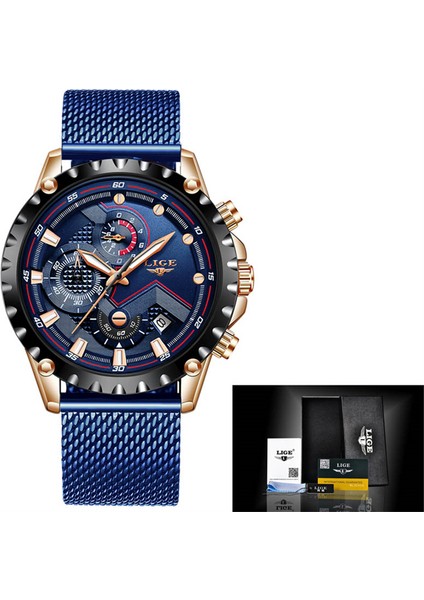 Gül Altın Mavi Lıge Chronograph Izle Adam Üst Marka Lüks Paslanmaz Çelik Hasır Moda Kuvars Bilek Saatler Erkekler Için Su Geçirmez Tarih Saat Hediye (Yurt Dışından)