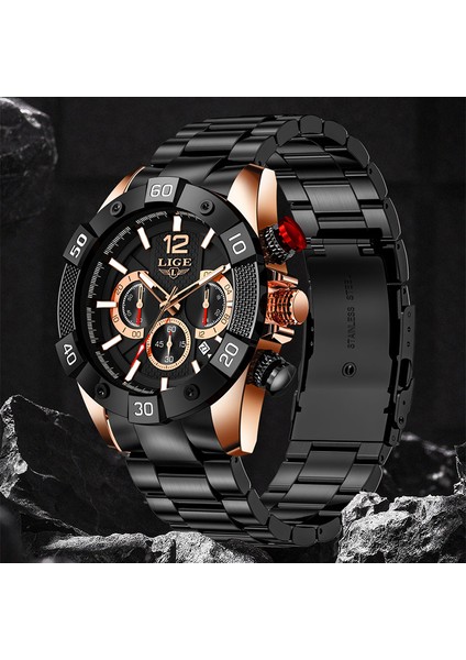 Silikon Gül Siyah Erkekler Için Lıge Izle Lüks Izle Erkekler Spor Kuvars Kol Saati Chronograph Askeri Erkek Saatler Aydınlık Moda Tarih Saat + Kutu (Yurt Dışından) fiyatları