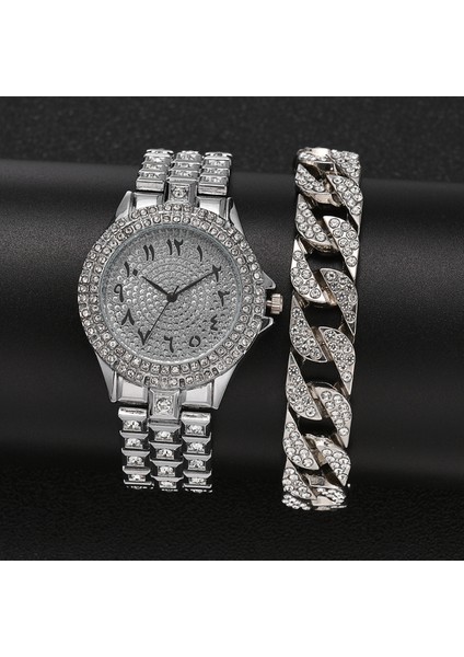 Gümüş Set Altın Lüks 2 Adet/takım Kadın 2022 Taklidi Saatler Kadınlar Kristal Kuvars Bilezik Saatler Elbise Yeni Kol Saati Saat Relogios (Yurt Dışından)