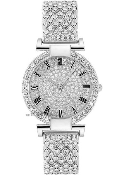 Gümüş Bayan Moda Taklidi Kuvars Izle Lüks Elmaslı Tam Yıldız Kadın Paslanmaz Çelik Bilezik Saat Hediye Saatleri Seti (Yurt Dışından)